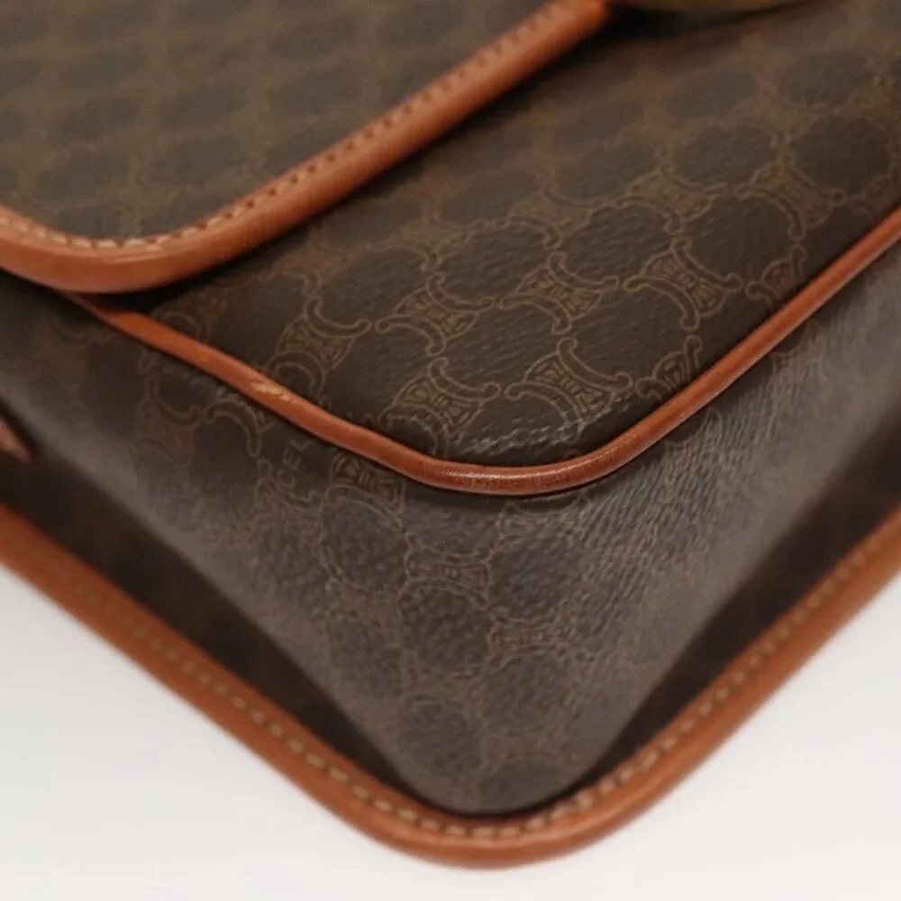 Authentic CELINE Macadam Canvas Shoulder Bag PVC Leather Brown Gold - Picture 6 of 16